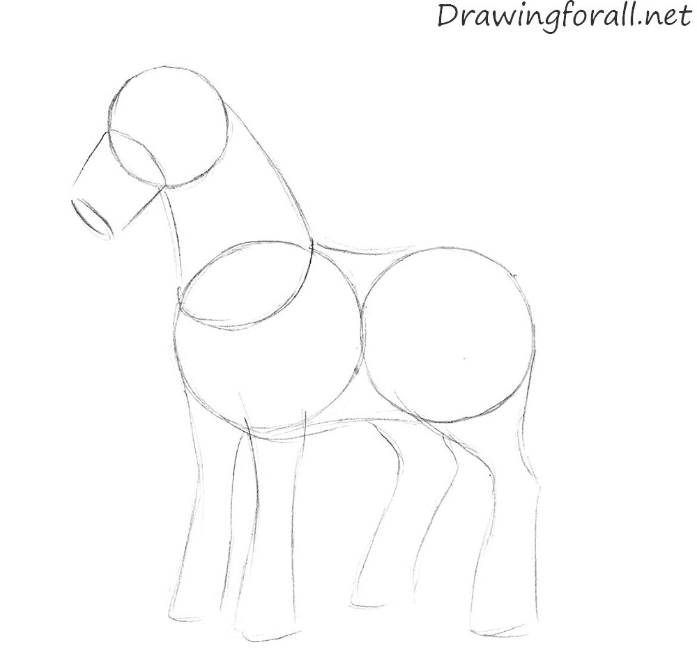 Sketch the torso and legs of the horse
