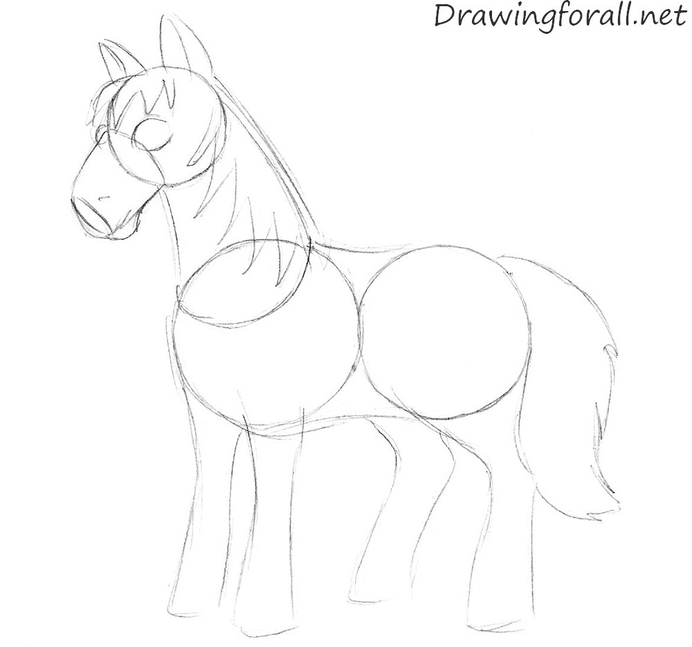 Draw the cartoon horse facial features