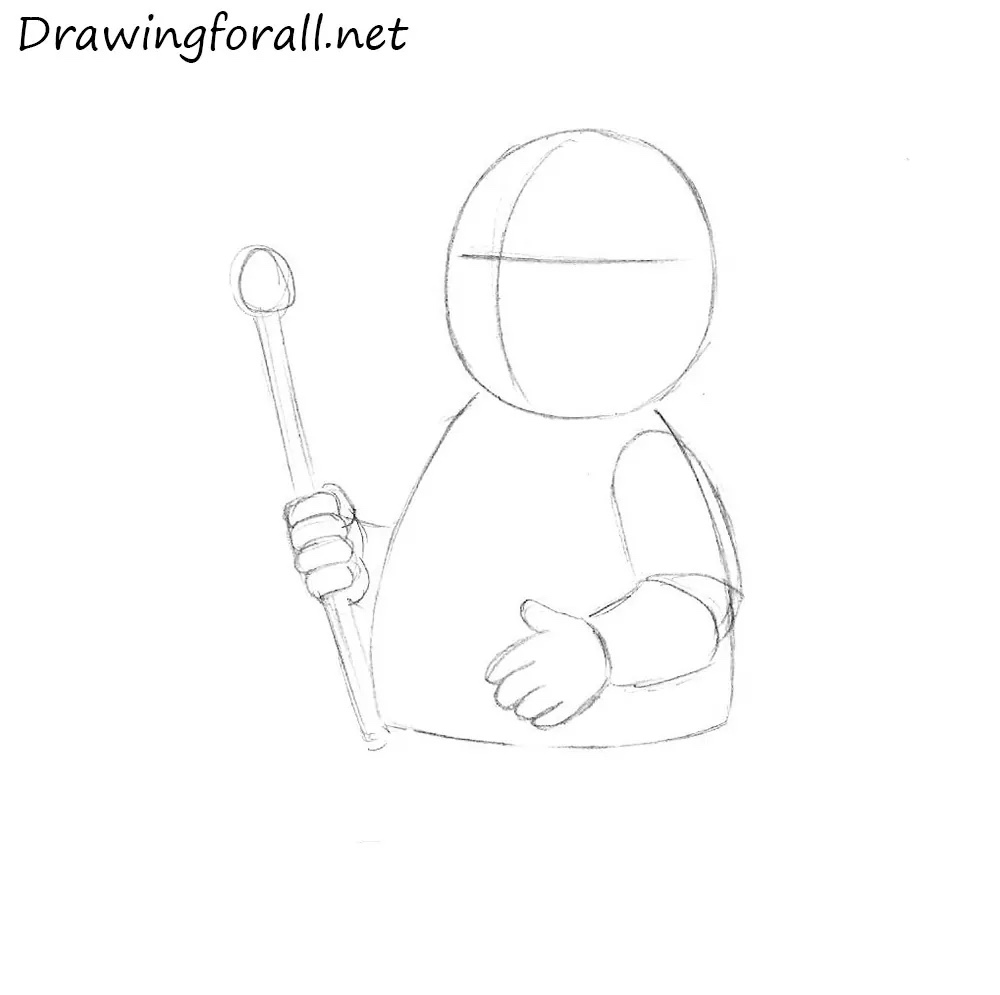 Sketch the king’s hands and scepter