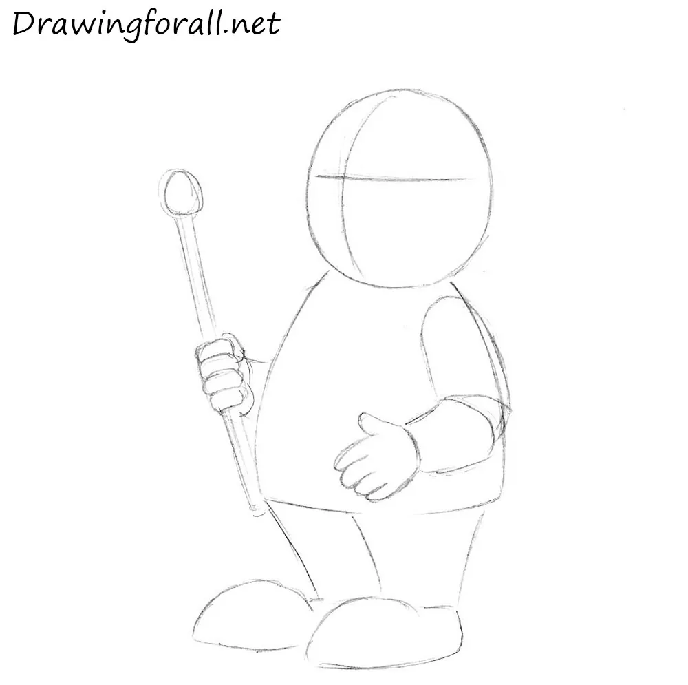 Draw the legs of the cartoon king