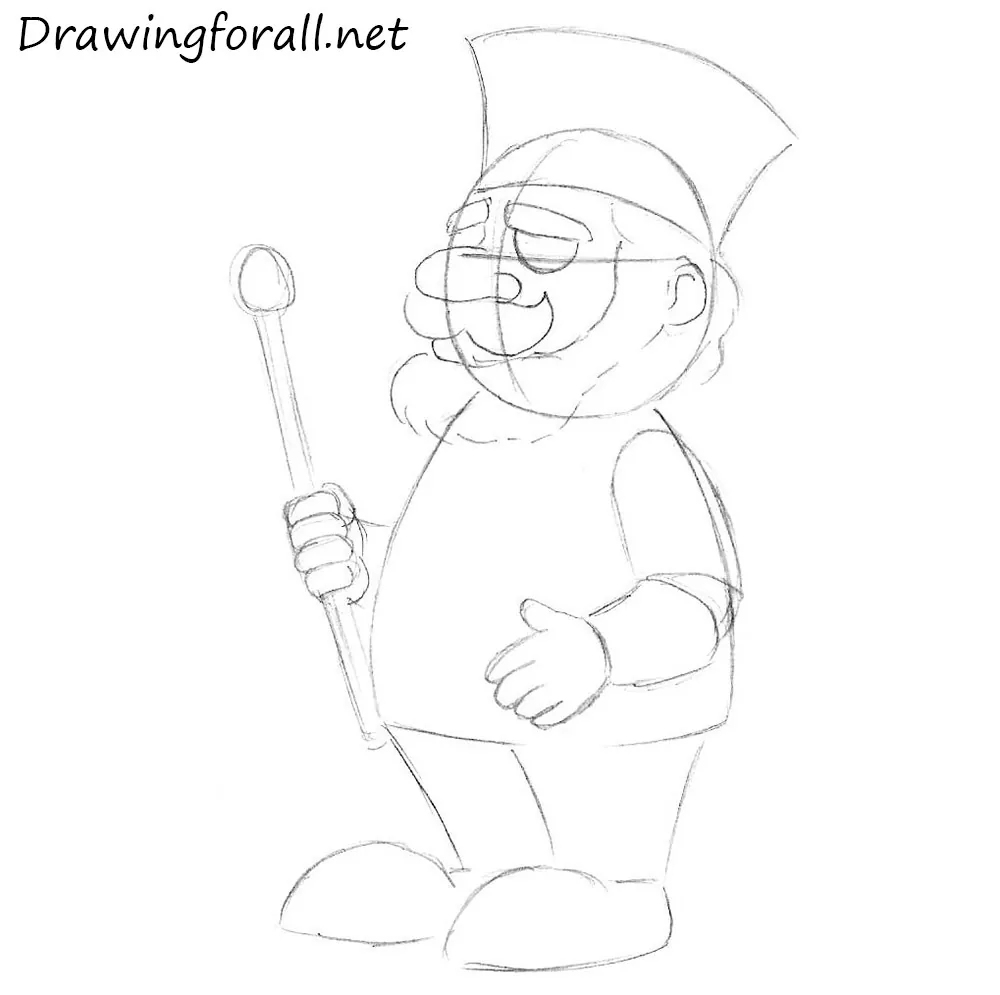 Add the cartoon mustache, beard, and crown
