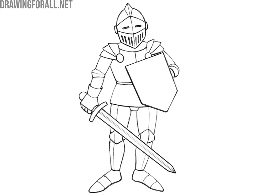 Trace the knight with bold cartoon outlines