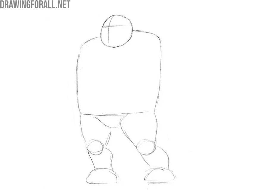 Sketch the legs of the cartoon character