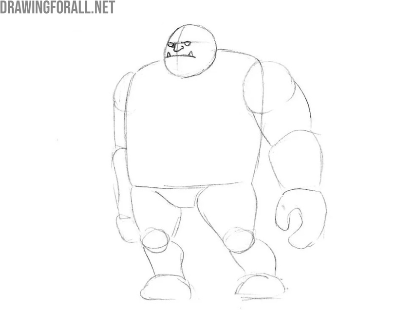 Draw the face of the cartoon orc