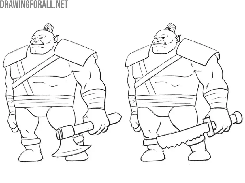 Cartoon orc drawing variations