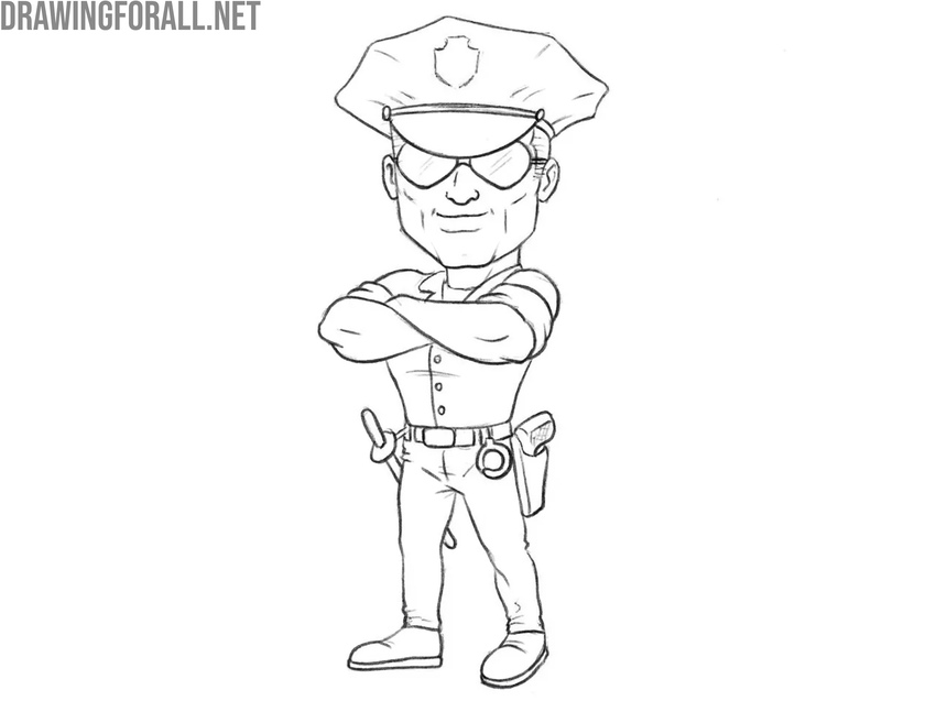 Outline the cartoon police officer drawing