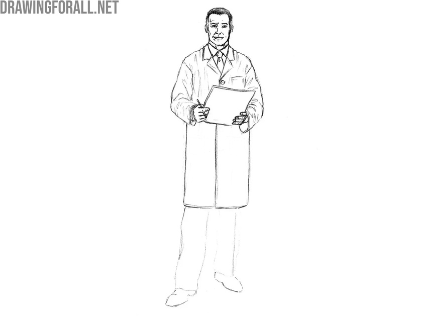 Draw the doctor’s lower clothing