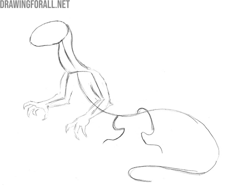 Sketch the creature’s neck and arms