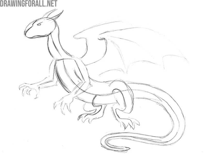 Sketch the dragon’s face and horns