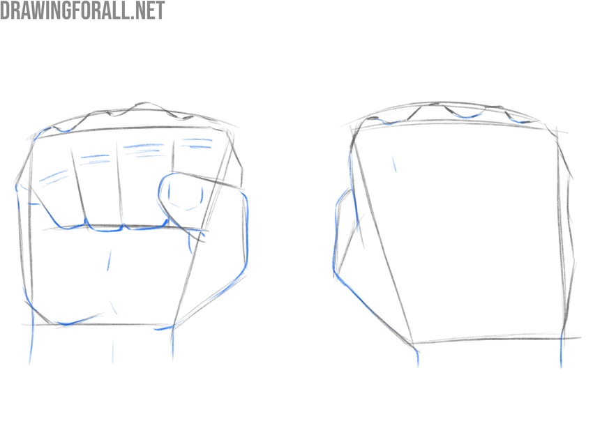 Draw the knuckles, creases, and nails