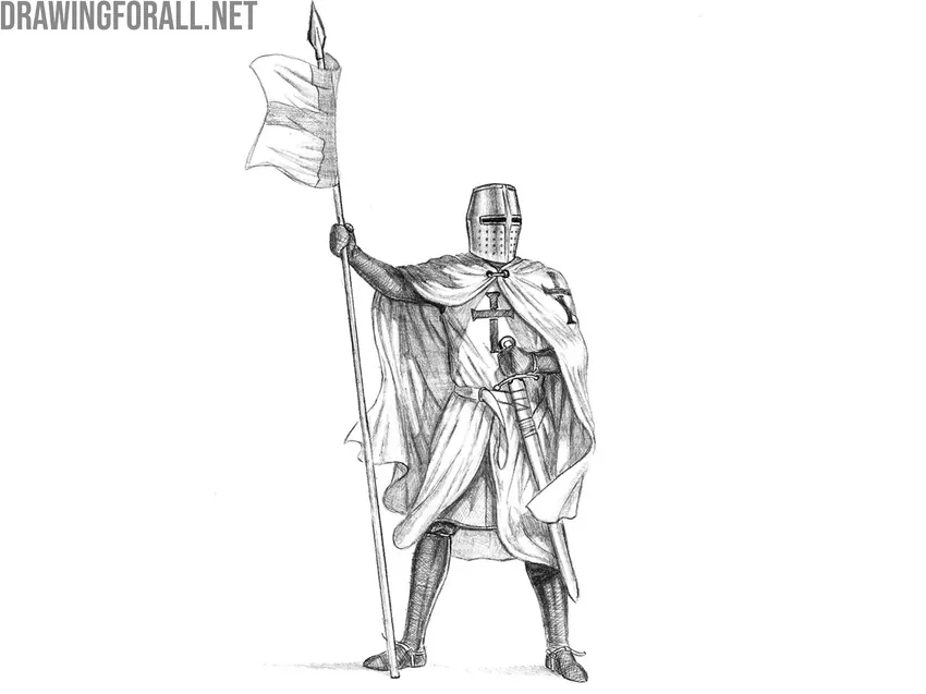 Draw the cast shadow beneath the knight