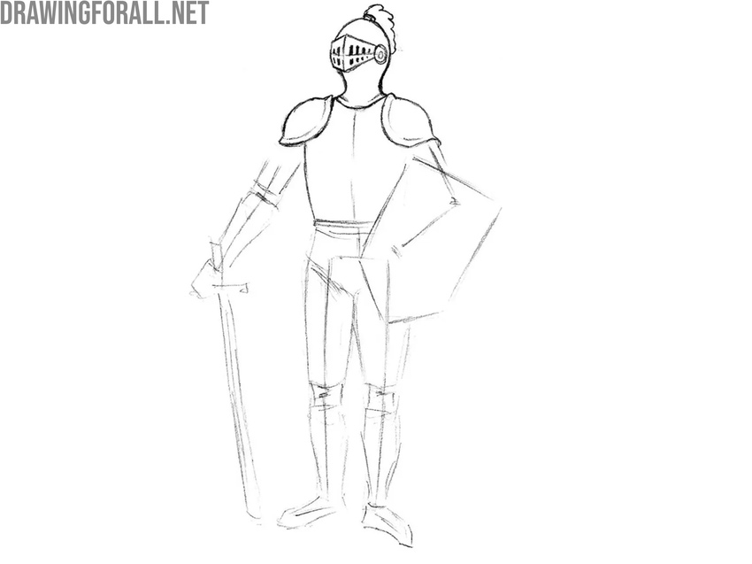Draw the chest plate and shoulder armor