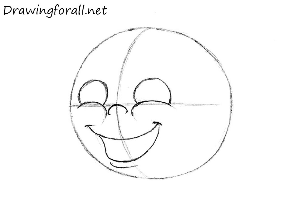 Adding Kolobok's rounded cheeks and wide smiling mouth