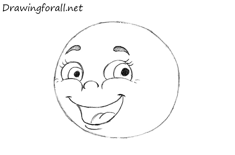 Finished drawing of Kolobok with a smiling face and visible tongue
