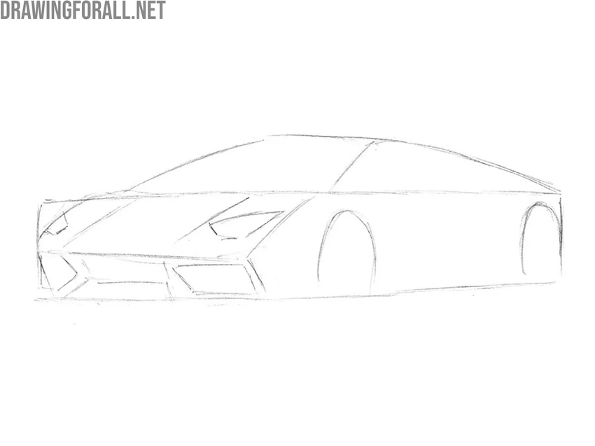 Draw the Lamborghini headlights and air intakes