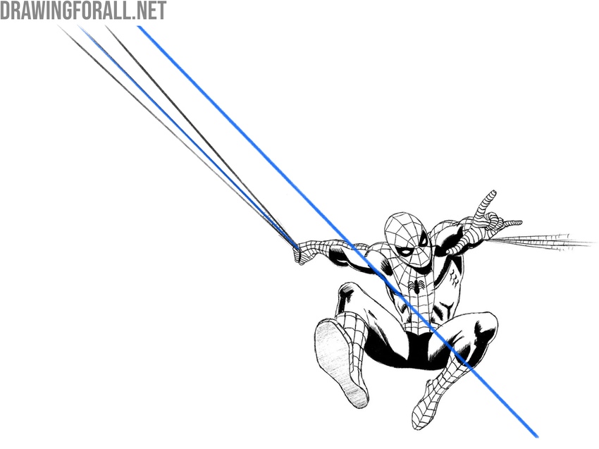 Using the axis line to draw Spider-Man swinging