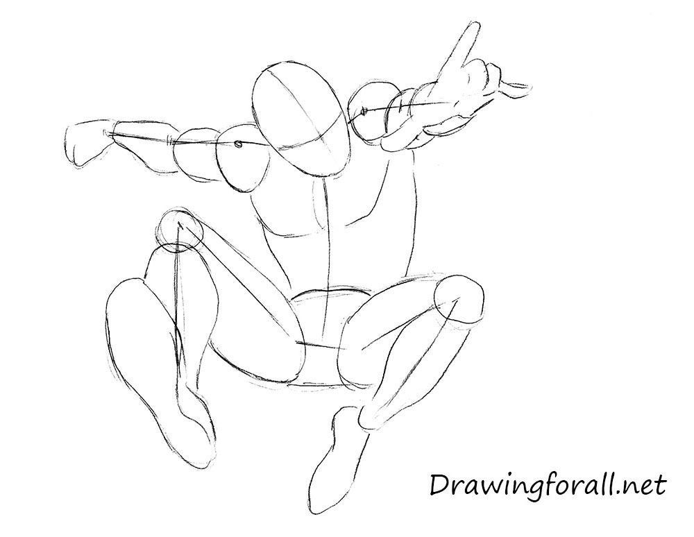 Draw the legs of swinging Spider-Man