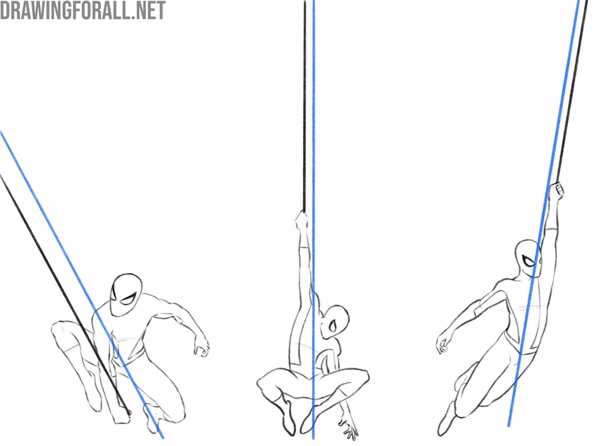 Using the axis to draw Spider-Man swinging in different poses