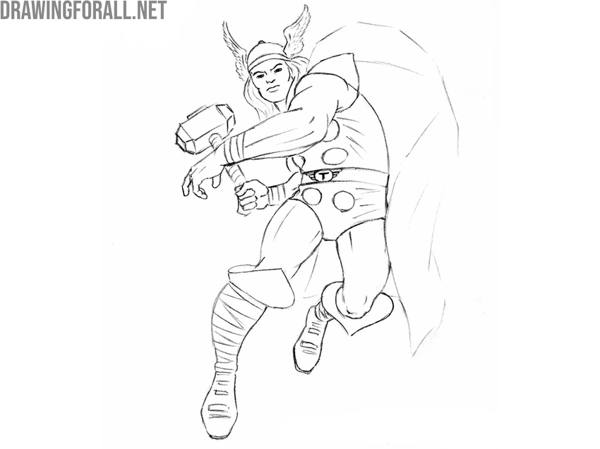 Draw the legs of Thor in detail