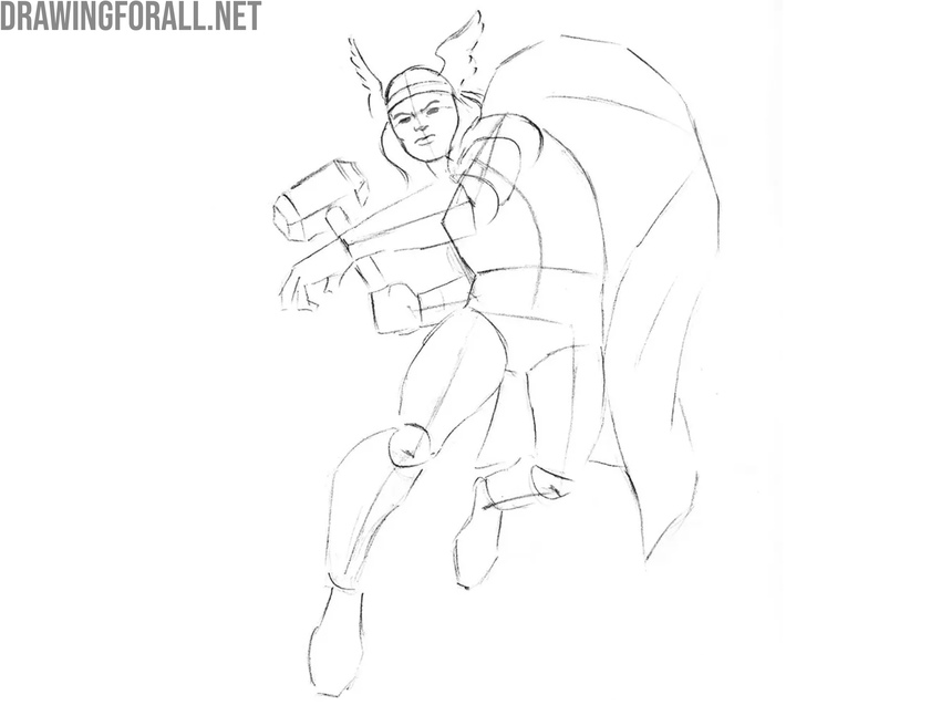 Draw the facial features of Thor