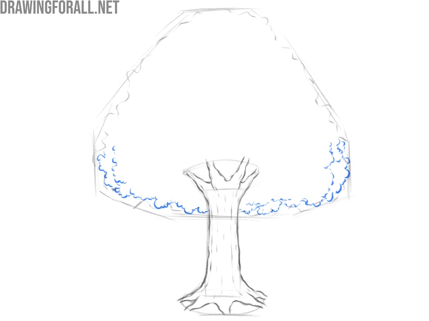Draw the lower edge of the tree canopy