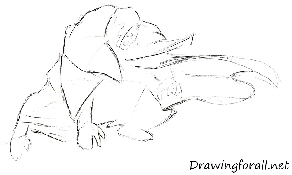 Sketch the face, cloak, and body parts