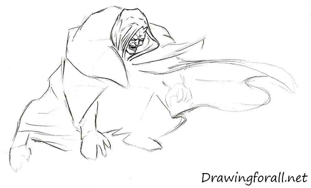 Draw Ultimate Green Goblin’s facial features