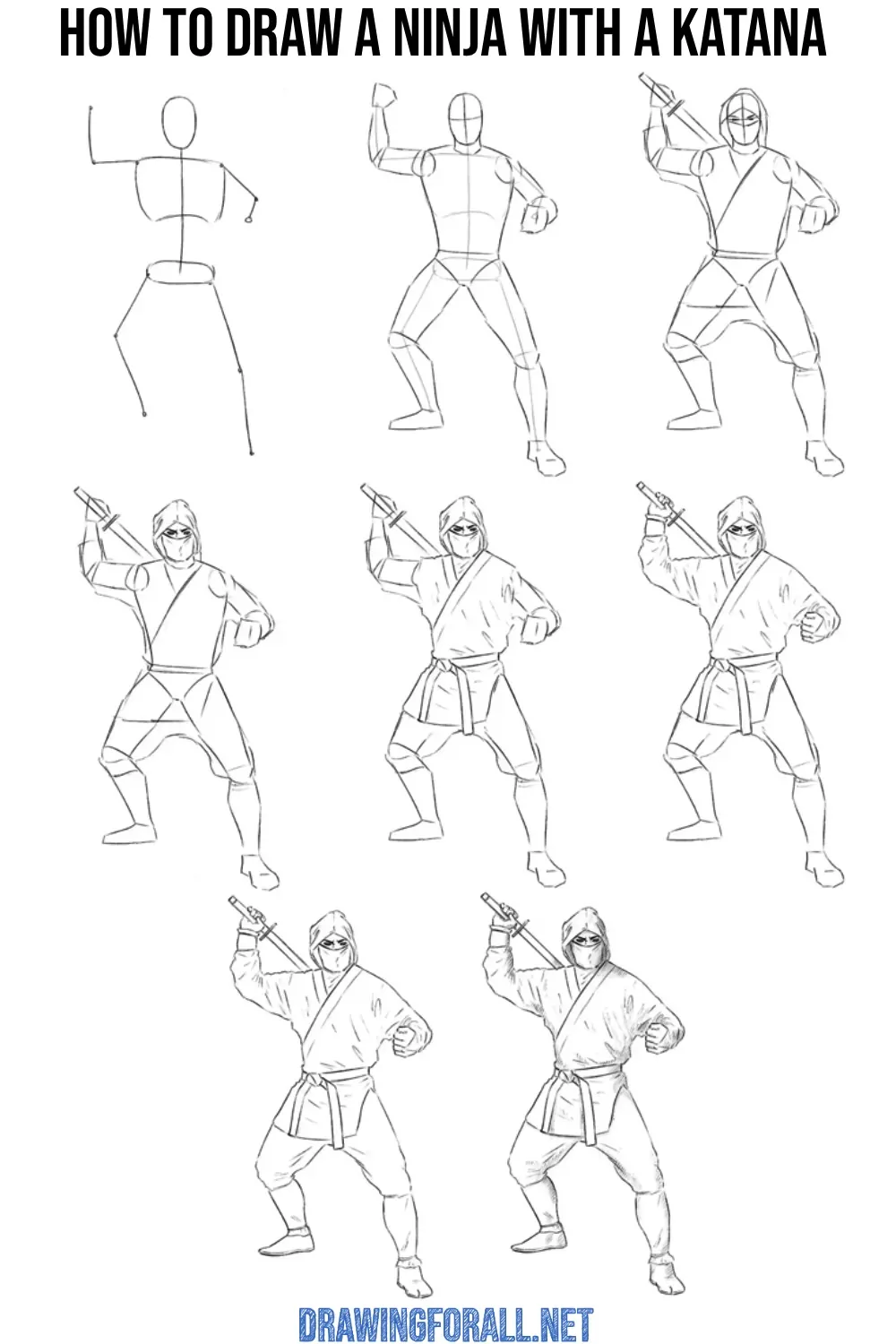 how to draw a ninja with a katana