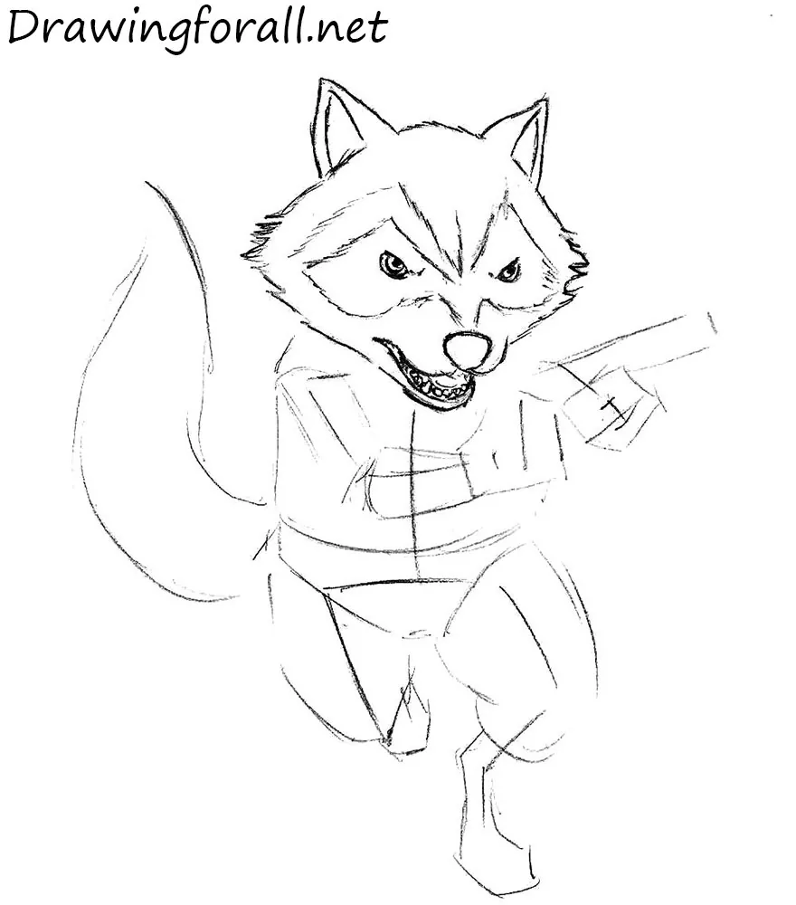 How to Draw Rocket Raccoon with a pencil