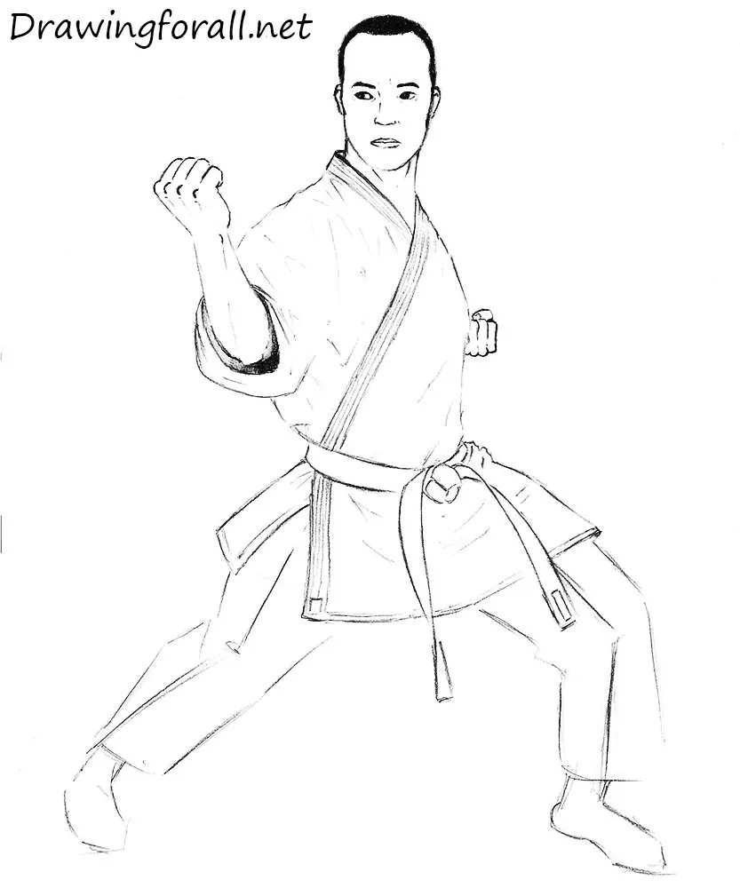 how to draw a karate man with a pencil