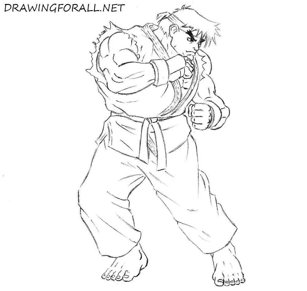 how to draw ryu  step by step