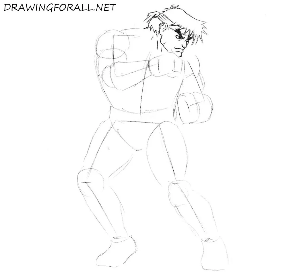 how to draw Ryu with a pencil
