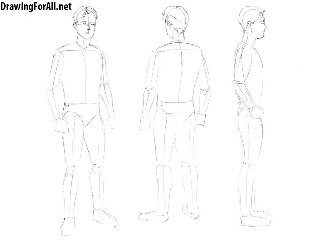 how to draw a man from three angles