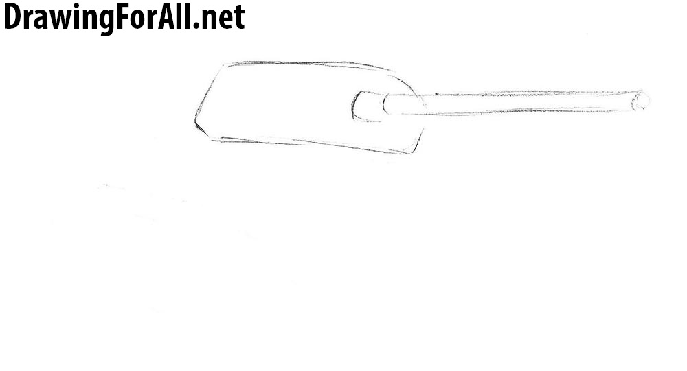 Sketching the T-34 turret and long barrel with simple lines