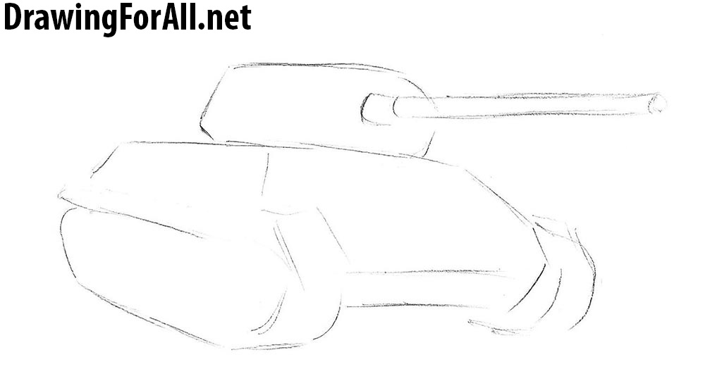 Outlining the T-34 body, chassis, and tracks with light lines