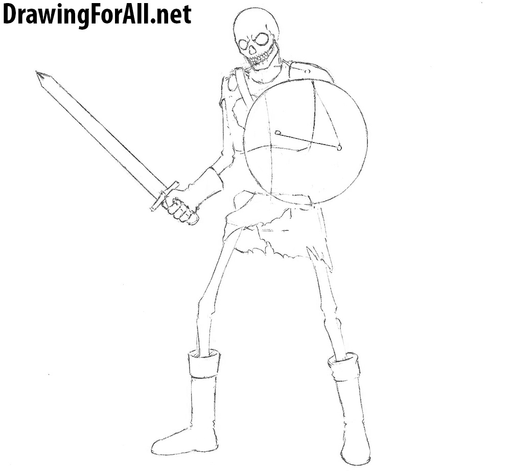 how to draw a warrior skeleton