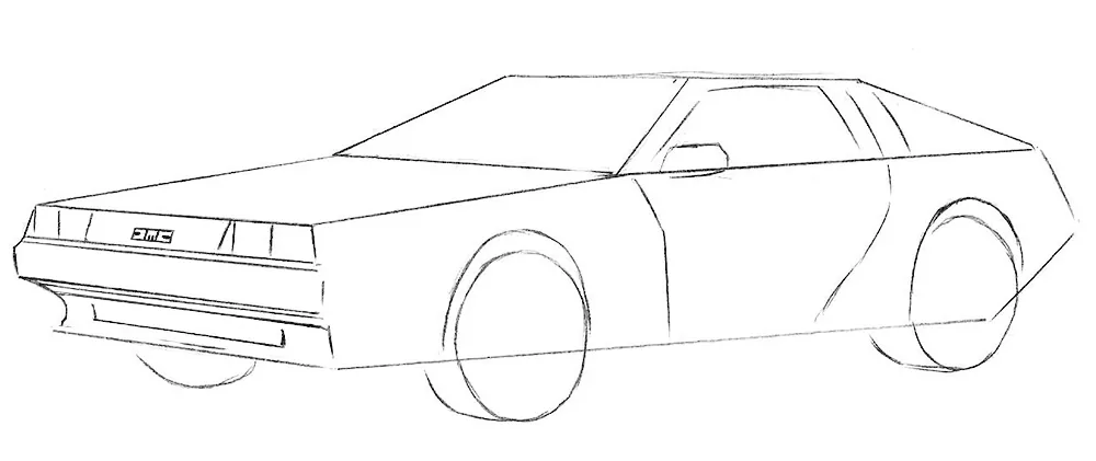 how to draw a car from back to the future