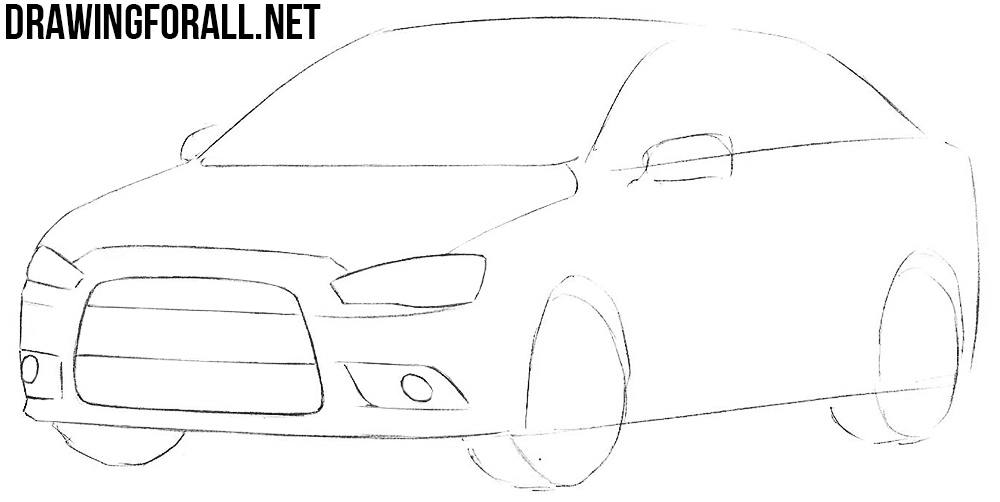 how to draw a mitsubishi lancer step by step