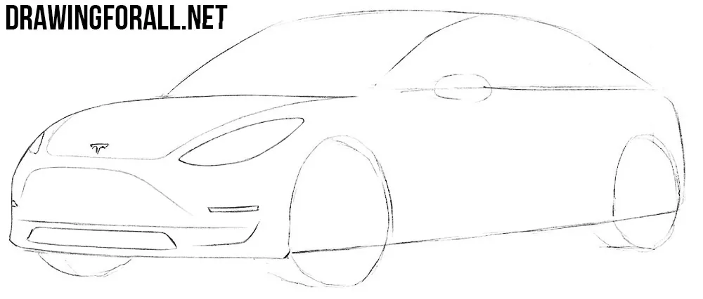 how to draw a tesla car 3