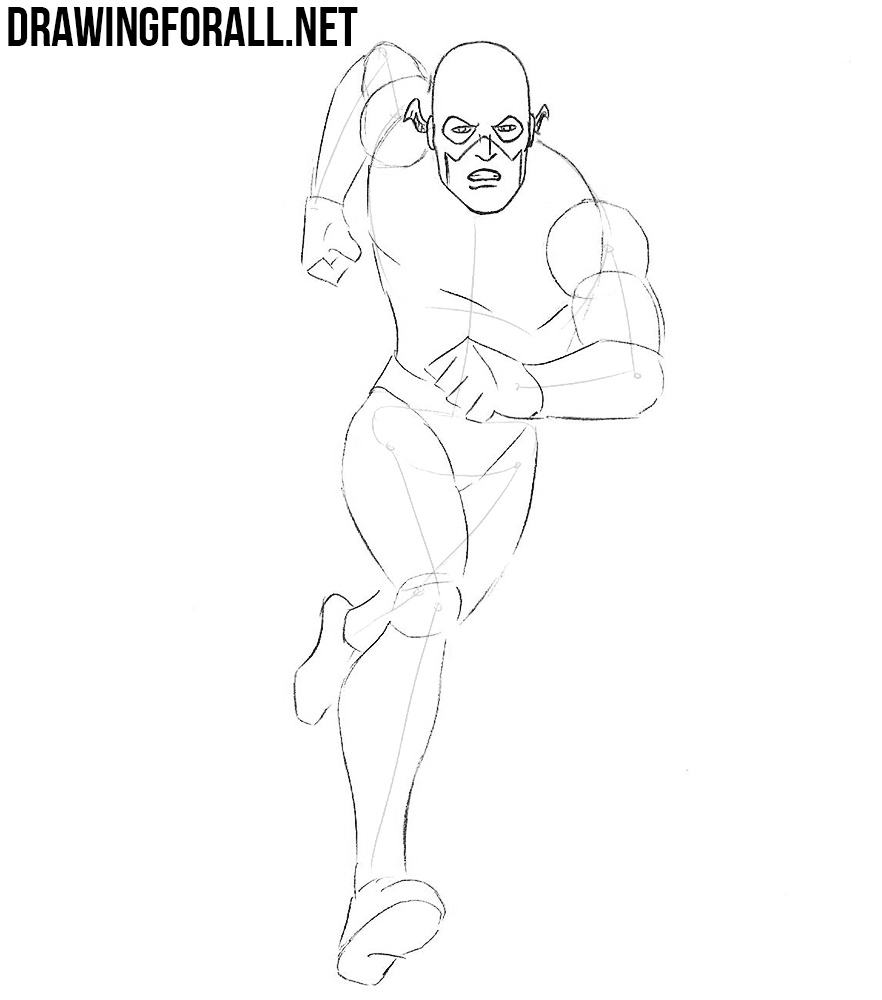Outlining Flash’s mask with eye openings, mouth, and side wings