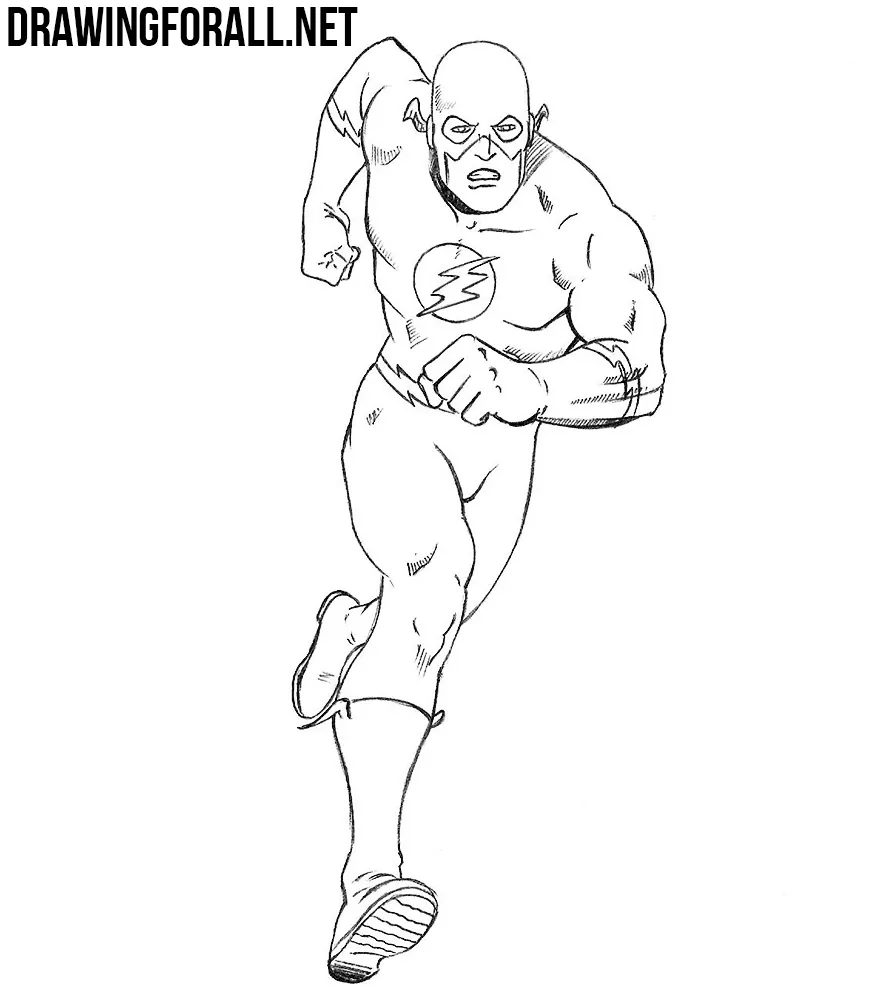 Finished Flash drawing in a running pose with comic-style shadows