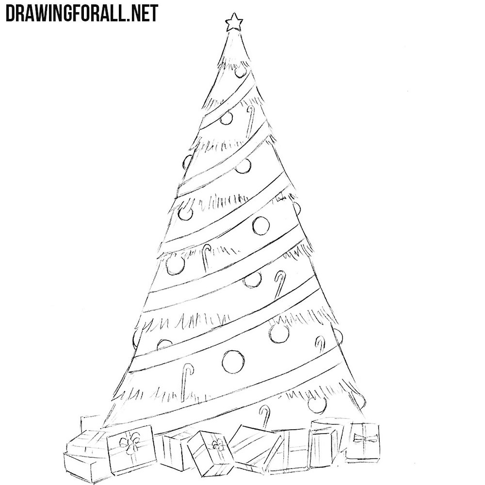 Detailed Christmas Tree Drawings