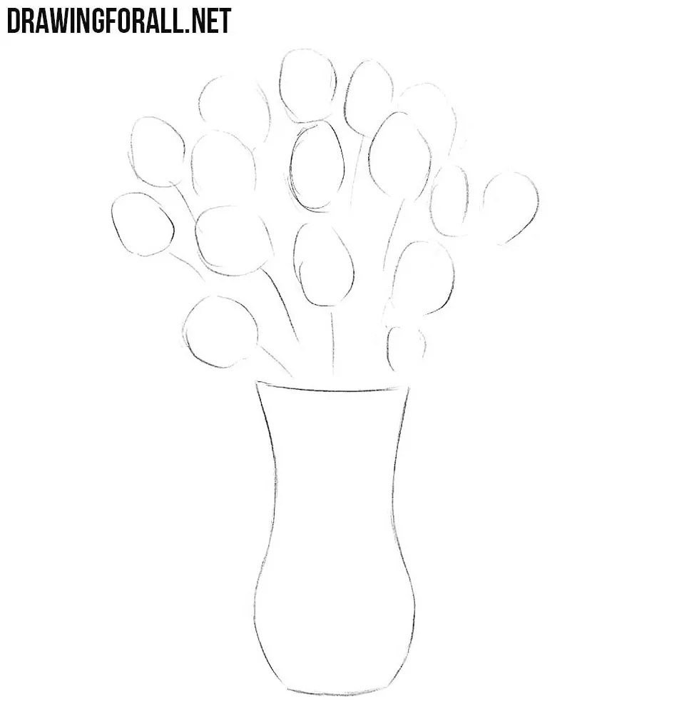 how to draw flowers in a vase easy