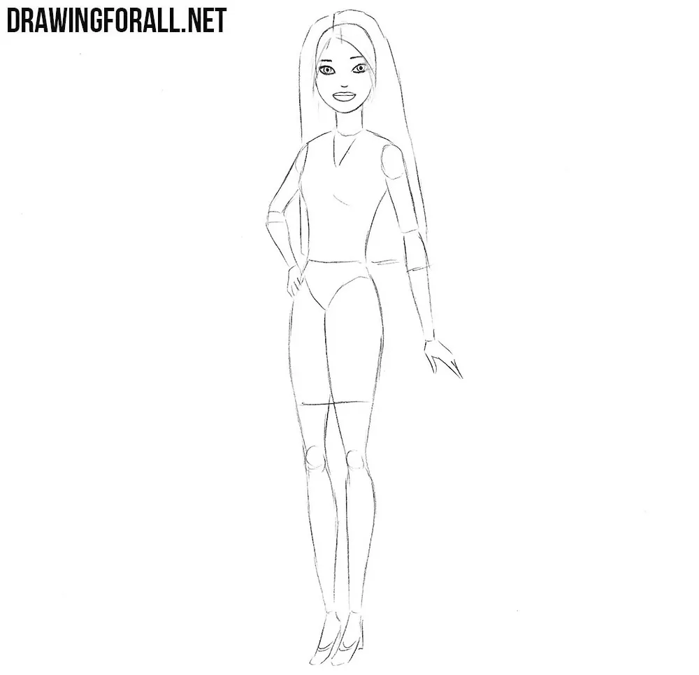 How to draw Barbie step by step