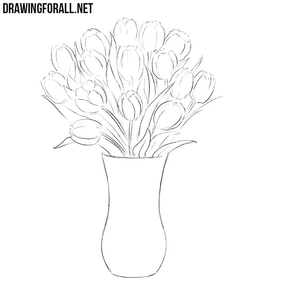 How To Draw Flowers In A Vase