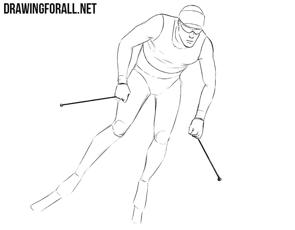 How to draw a skier step by step