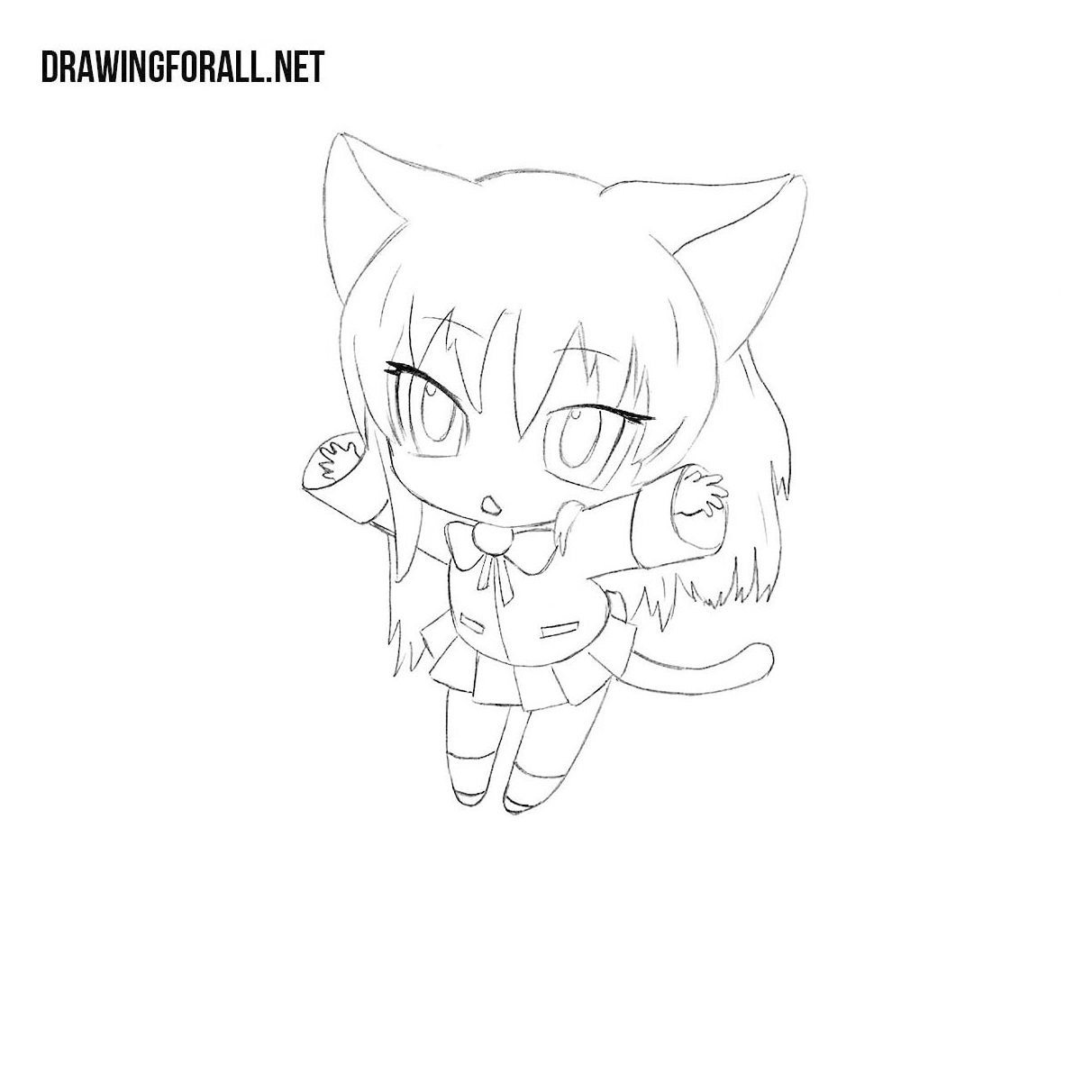 How to Draw a Cute Manga / Anime / Chibi Girl with her Kitty Cat