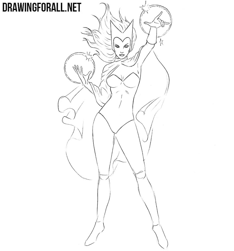 How to draw Scarlet Witch step by step