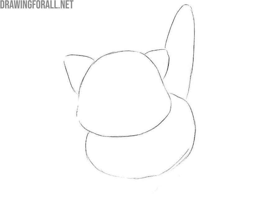 Draw the chibi ears and tail of the cat