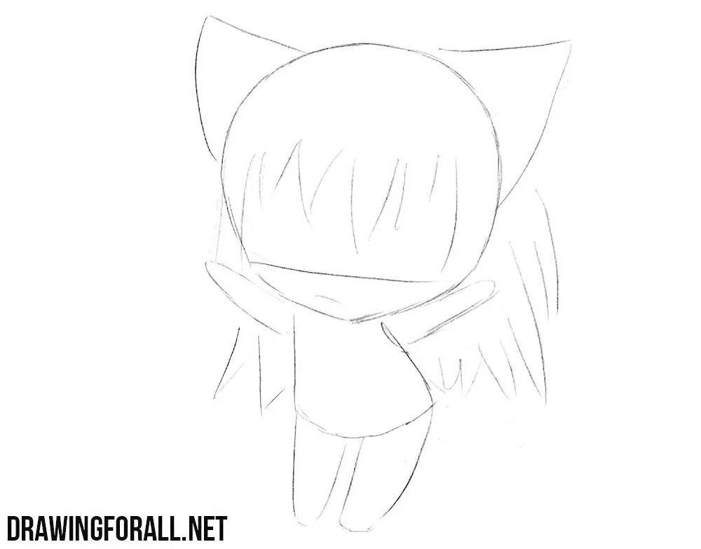 Adding the Neko girl’s cat ears and the general shape of her hair.